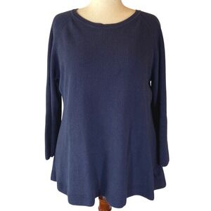 ISAAC MIZRAHI LIVE Women's Navy Boho Sweater Peplum with Bell cuffs